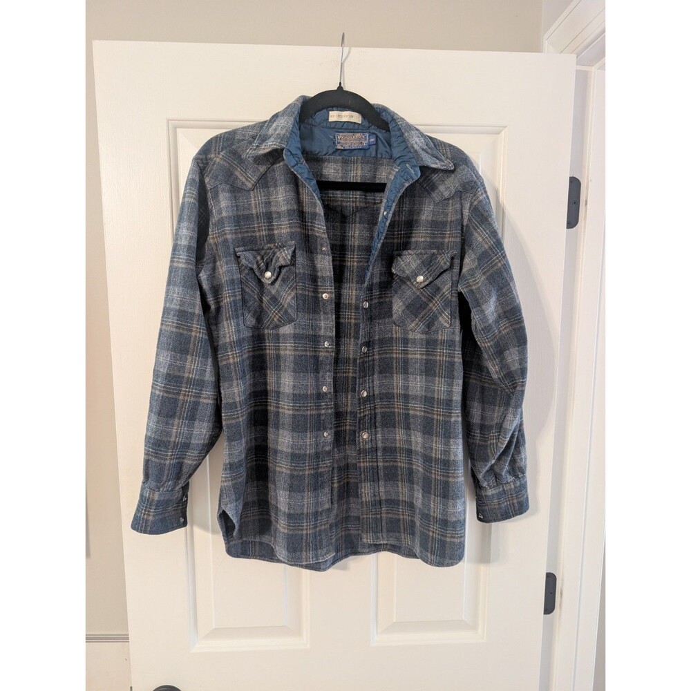 Vintage Pendleton wool western shirt, size L. 100% virgin wool, blue-gray shadow